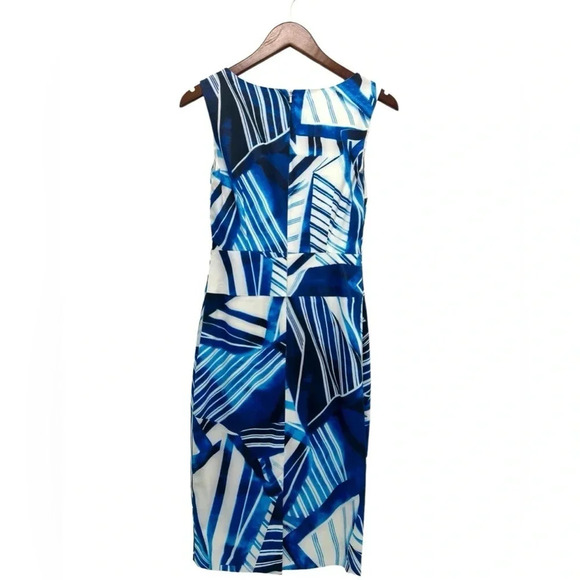 Karen Millen Blue White Geometric Print Sleeveless Sheath Dress Women’s Size 4 - Picture 3 of 10